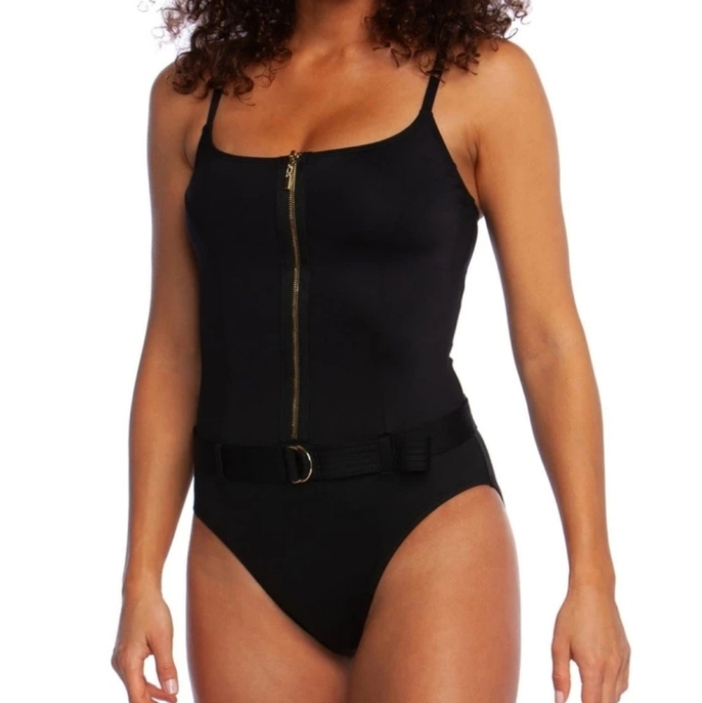 La Blanca Zip Front One Piece with Waist Belt